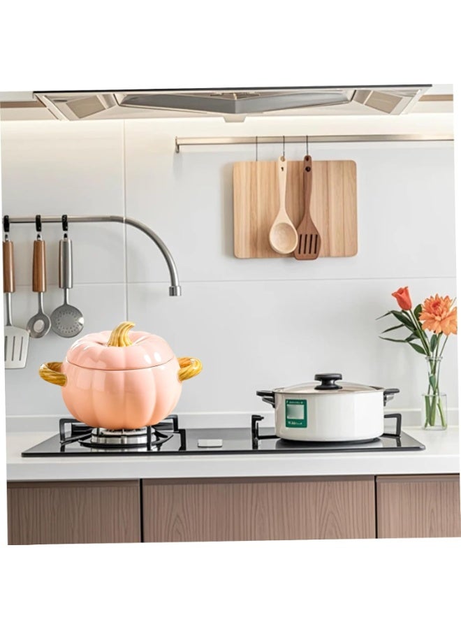 Arabest Pumpkin Dutch Oven Pot with Lid and Handle 1.7L Non Stick Ceramic Pumpkin Shaped Kitchen Pot Even Heating Dutch Oven for Stew Soup Cooking Holiday Kitchen Decor - Image 4